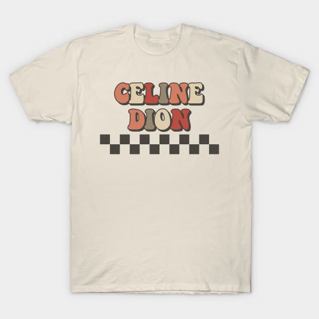 Celine Dion Checkered Retro Groovy Style T-Shirt by Lucas Bearmonster